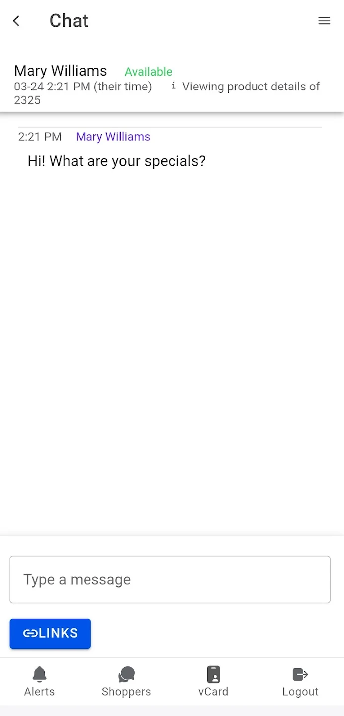 Integral Connections screenshot: shopper communication